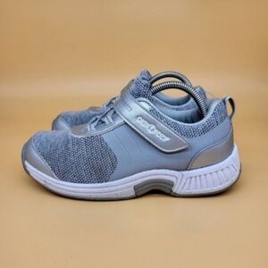 Gray and Silver Athletic Shoes with Velcro Strap and Cushioned Midsole